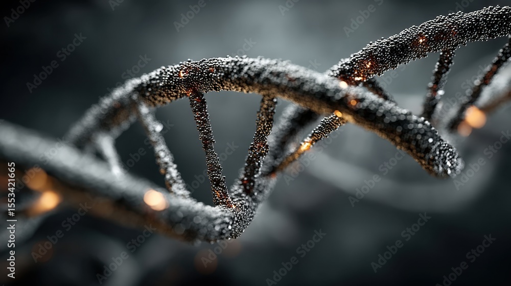 Poster close-up of dna structure with dark backdrop and illuminated details