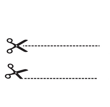 scissors cutting dotted lines symbol isolated on white background for design elements or coupon cutouts