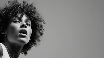 minimalist portrait of athlete expressing surprise positioned on left side of frame