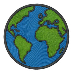 Embroidery patch of planet earth with continents on transparent background