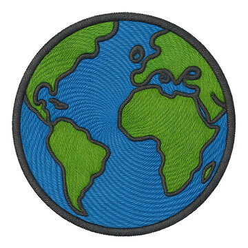 Embroidery patch of planet earth with continents on transparent background
