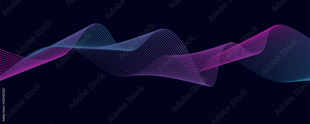 Poster abstract glowing wave lines on dark blue background. dynamic wave pattern. modern flowing wavy lines