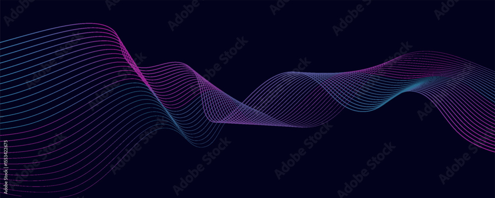 Poster abstract glowing wave lines on dark blue background. dynamic wave pattern. modern flowing wavy lines