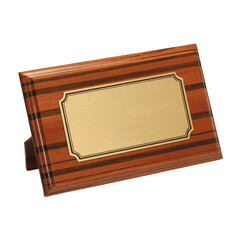 
Wooden plaque with golden plate award base isolated on transparent white background
