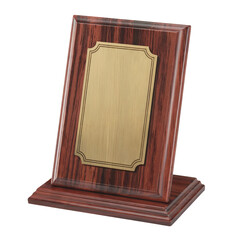 
Wooden plaque with golden plate award base isolated on transparent white background
