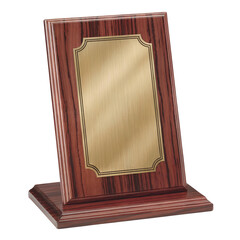 
Wooden plaque with golden plate award base isolated on transparent white background
