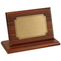 
Wooden plaque with golden plate award base isolated on transparent white background
