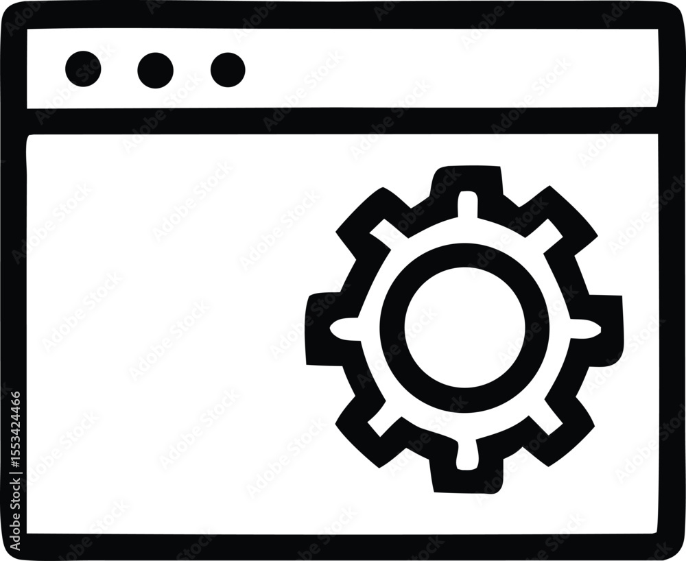 Poster a simple black and white line drawing icon representing a browser window with a gear symbol for sett