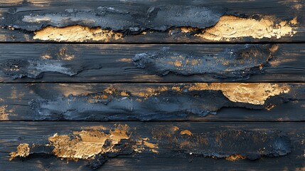 Dark wood planks with gold leaf accents.