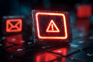 Cyber Security Alert: Warning Sign on Keyboard.