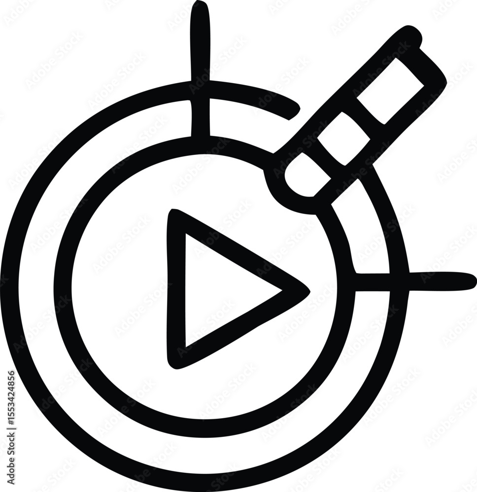 Aufkleber abstract black and white illustration of a play button icon within a circular target with a stylized