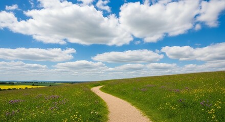 Serene Countryside Path: A Summer's Day in the Meadows