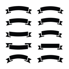 Black Ribbon Banner Set for Design Elements on a White Background
