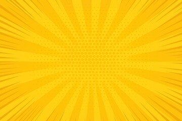 Radiant yellow background featuring halftone pattern and sunburst rays in a dynamic, attention-grabbing composition for graphic design