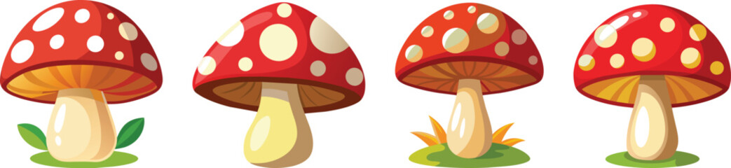 Red mushroom plant set vector illustration
