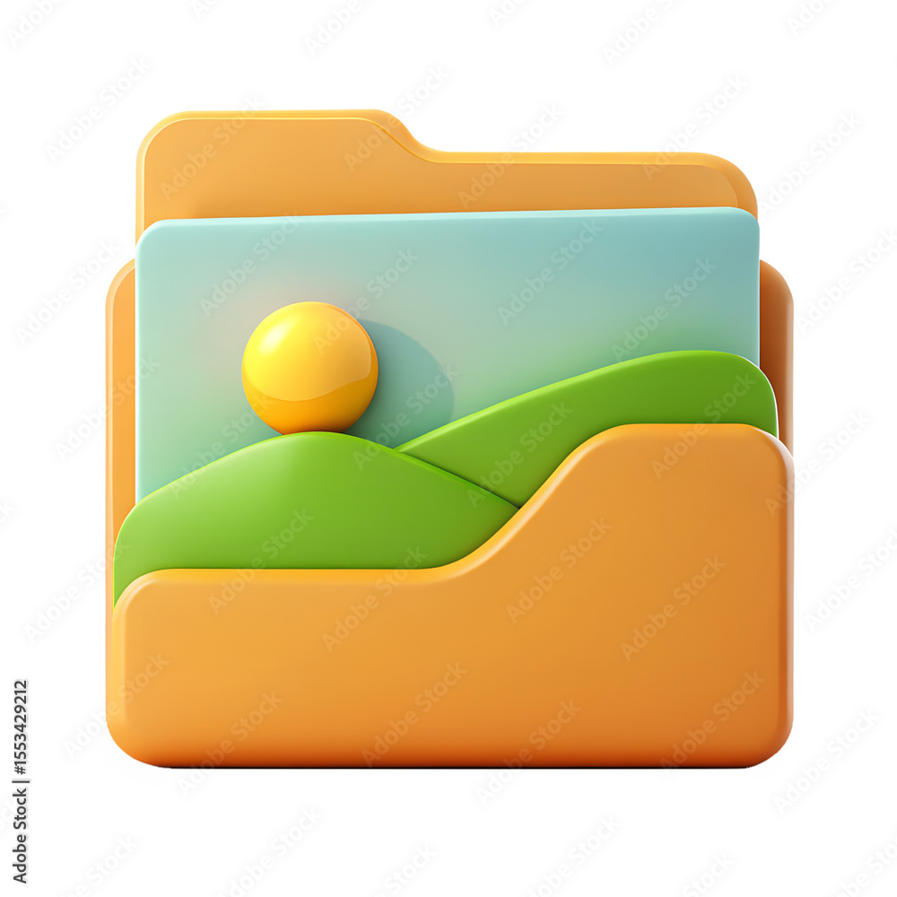 Aufkleber stylized 3d folder icon with image and sun isolated on transparent background