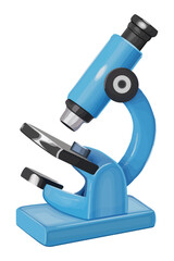 3D illustration of a blue microscope on a white isolated background. Vector graphics. EPS.