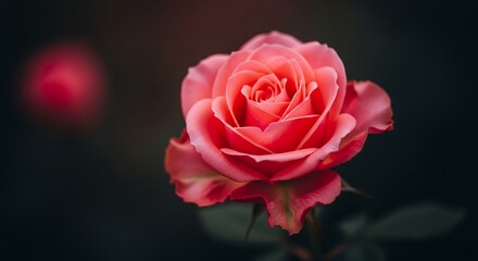 A Single Pink Rose in Bloom, Close-Up Photography