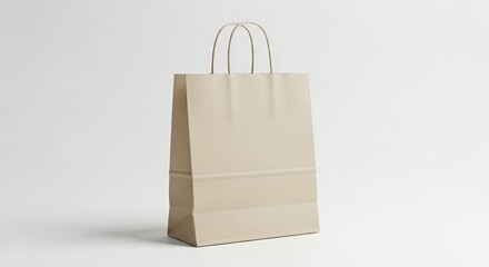 Beige Paper Shopping Bag Mockup on White Background