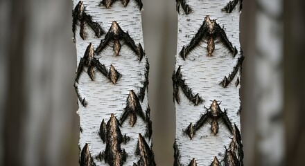 Birch Tree Bark Texture: A Close-Up View of Two Birch Trunks