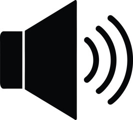 Sound symbol shows black speaker emitting signals against a transparent backdrop