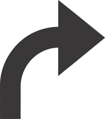 The sleek black arrow curves sharply right on a clean white background