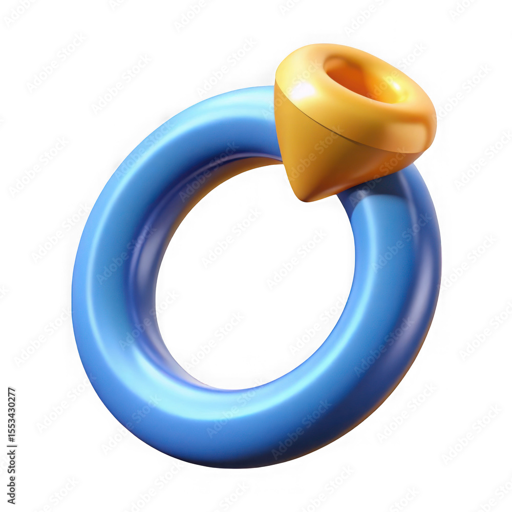 Poster abstract geometric shape with a blue ring and a golden cone element isolated on transparent backgrou