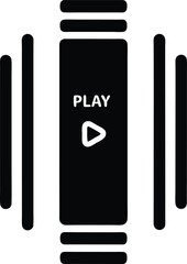 A black play button stands between a rectangle and vertical lines with transparent background