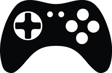 Solid black gamepad silhouette displays white directional and action buttons against a transparent backdrop