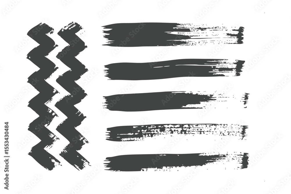Poster abstract ink strokes: a collection of hand-painted ink strokes in dark gray, featuring both horizont