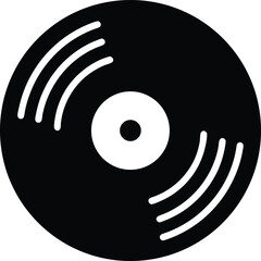 A black and white vinyl record with distinct groove lines is shown over white