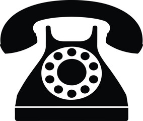 Simple rotary phone with black silhouette offers a nostalgic, vintage communication icon look