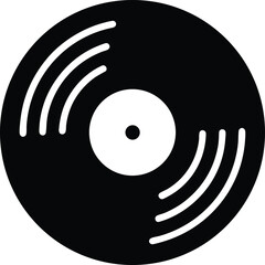 A black vinyl record displays distinct white grooves on the surface, with transparent background