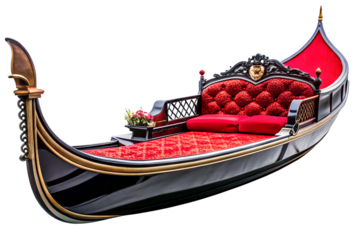 Luxury Venetian Gondola Elegant Black and Red Gondola Boat