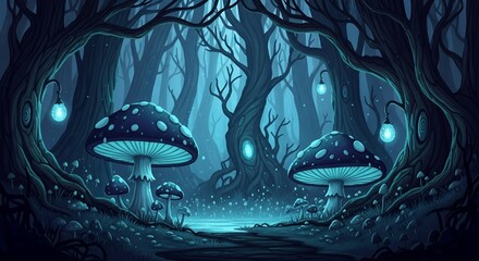 Enchanted Forest: Glowing Mushrooms and Mystical Trees