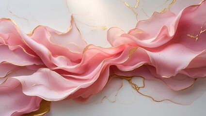 Flowing Pink Fabric with Gold Edges silk satin
