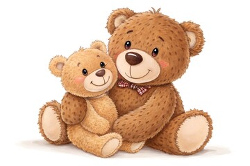Obraz premium Two teddy bears sitting together on white background