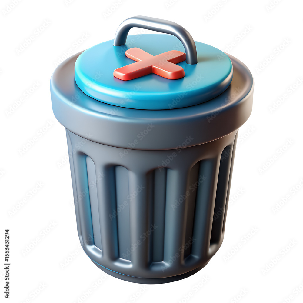 Poster 3d rendered trash can icon with a red cross symbol on the lid isolated on transparent background