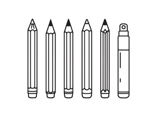 Simple Line Art Pencils Drawing Vector