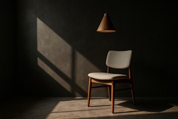 Modern chair with pendant light in minimalist room