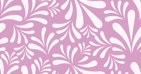 Seamless floral pattern with pink flowers and vintage decorative elements in a soft spring style