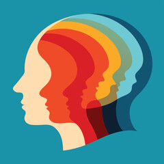 Stylized Semi-Transparent Profile of a Human Head with Multicolored Layers