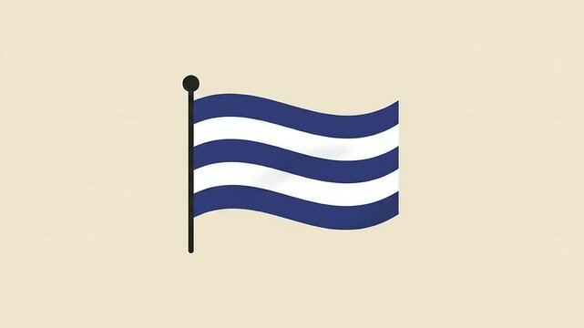 Minimalistic flag design featuring blue and white wavy stripes on a neutral background