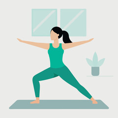 Serene Yoga Pose Woman Practicing Warrior II Asana at Home