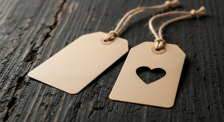 Two Rustic Brown Gift Tags on Dark Wood Background
