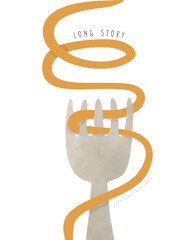 From Italy With Love. Long Story. Funny Hand Drawn Print with Fork and Pasta. Fork with Spahgetti Shape on a White Background. Infantile Style Print with Traditional Italian Food. 