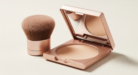 Rose Gold Compact Powder and Kabuki Brush