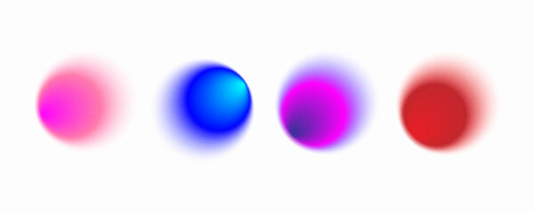 Set color circle gradient noise gradation. Abstract colorful watercolor blur mesh shape on white background. Gradient aura, grain neon blob with noise effect vector illustration.