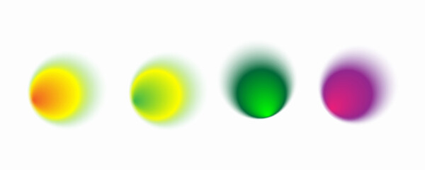 Set color circle gradient noise gradation. Abstract colorful watercolor blur mesh shape on white background. Gradient aura, grain neon blob with noise effect vector illustration.