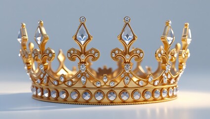 Ornate Gold Crown with Diamonds on a Light Blue Background